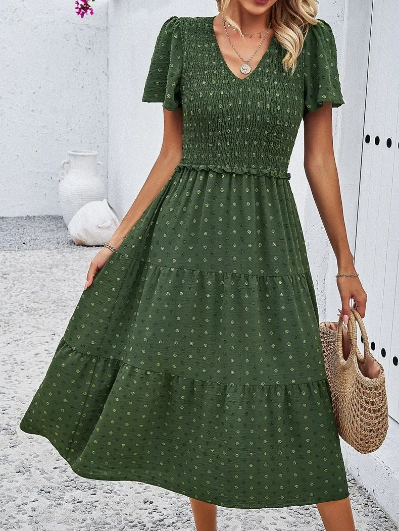 Midi Summer Dress | V-Neck & Flutter Sleeves | Lightweight Casual Fit
