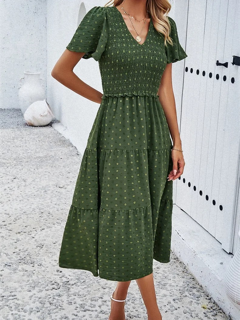 Midi Summer Dress | V-Neck & Flutter Sleeves | Lightweight Casual Fit