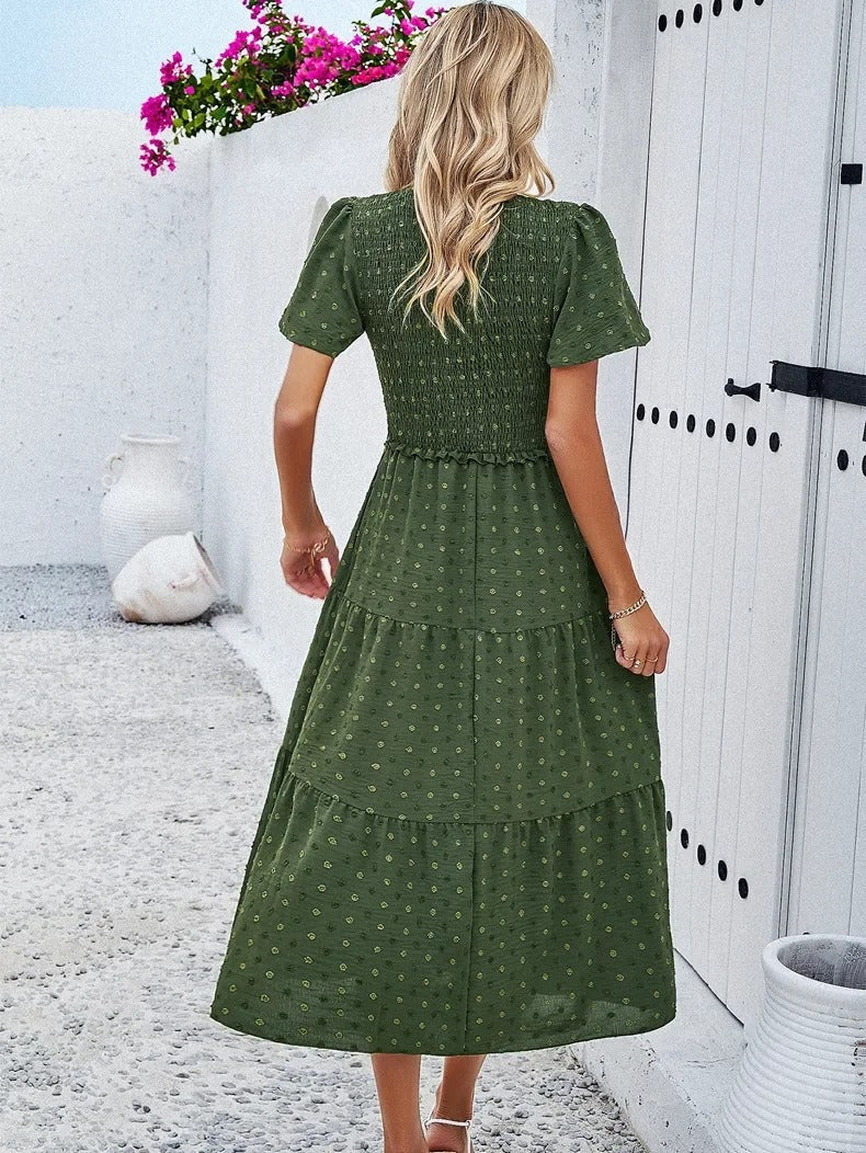 Midi Summer Dress | V-Neck & Flutter Sleeves | Lightweight Casual Fit