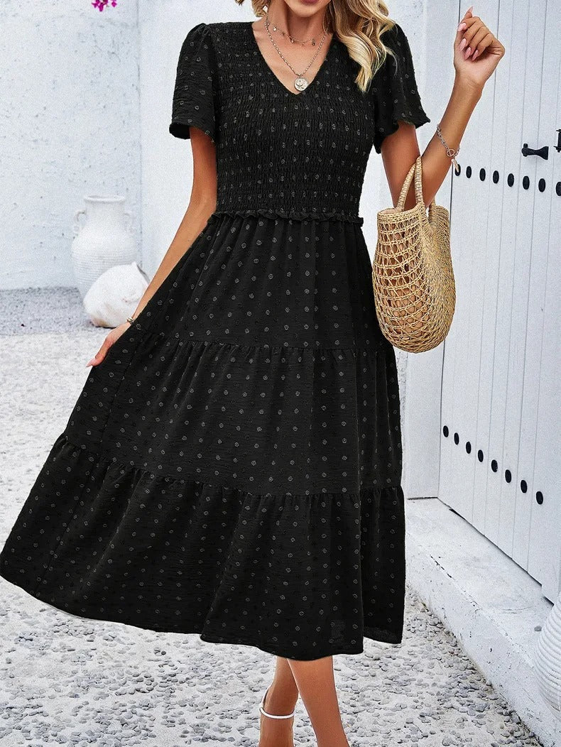 Midi Summer Dress | V-Neck & Flutter Sleeves | Lightweight Casual Fit