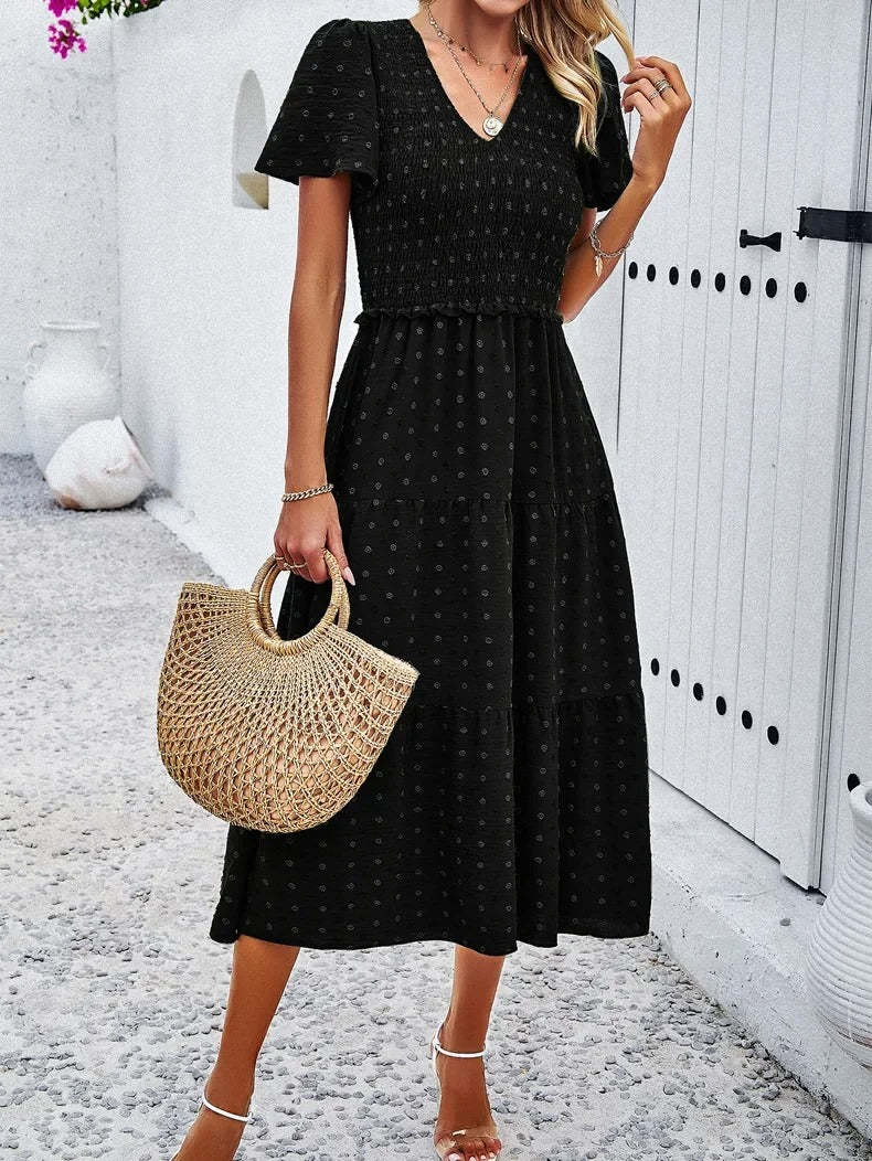 Midi Summer Dress | V-Neck & Flutter Sleeves | Lightweight Casual Fit