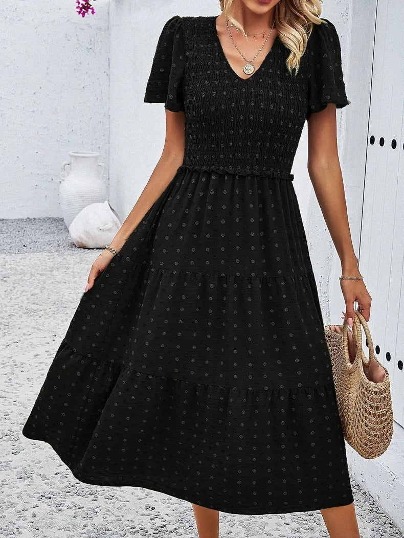 Midi Summer Dress | V-Neck & Flutter Sleeves | Lightweight Casual Fit