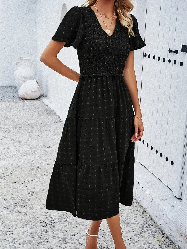 Midi Summer Dress | V-Neck & Flutter Sleeves | Lightweight Casual Fit