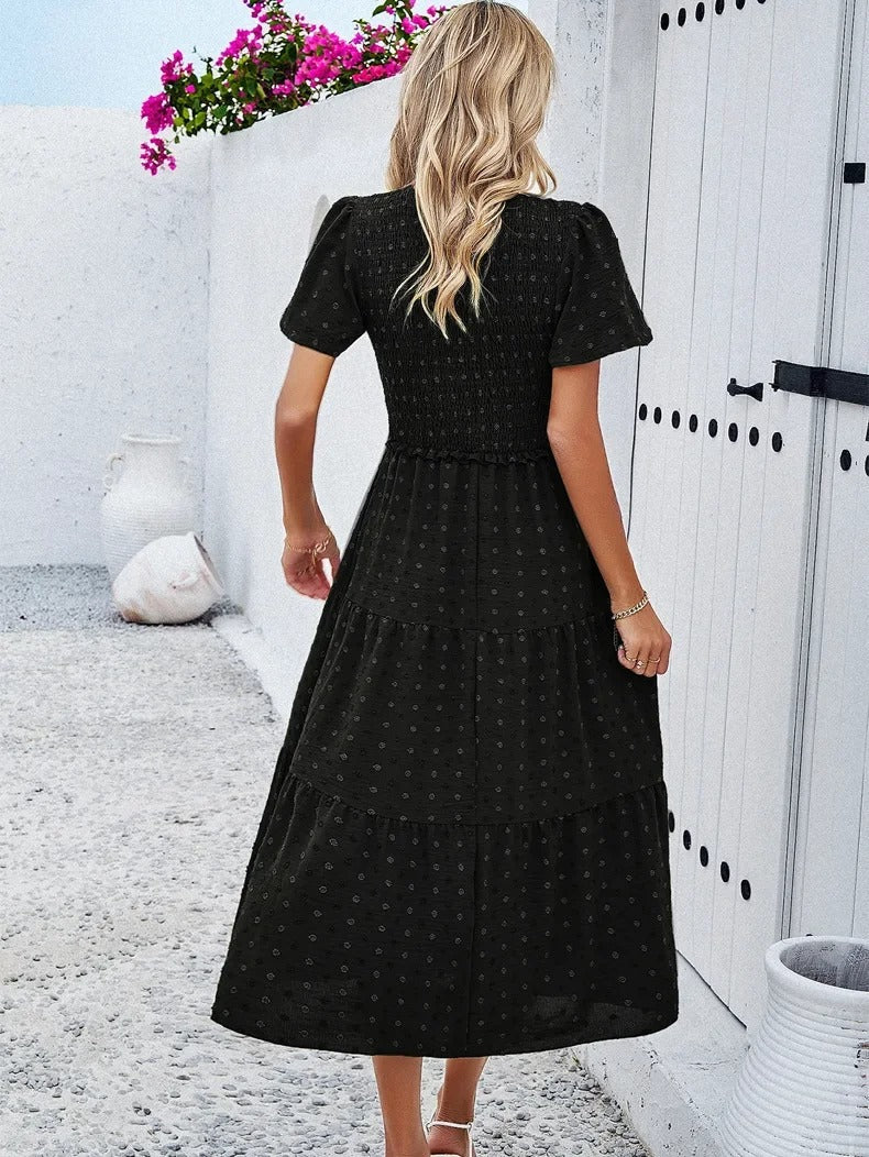 Midi Summer Dress | V-Neck & Flutter Sleeves | Lightweight Casual Fit