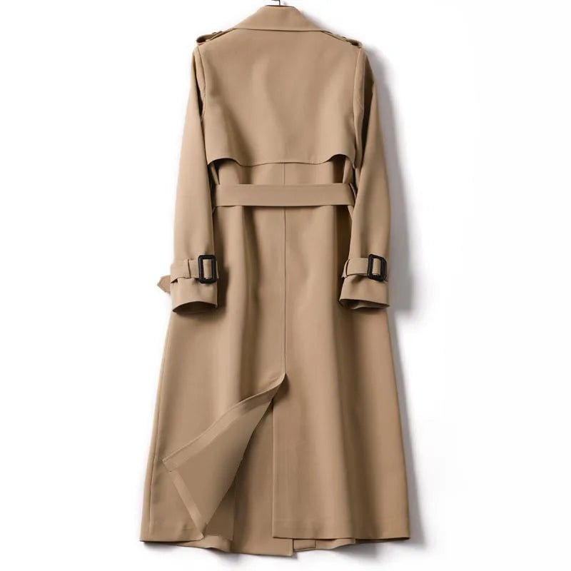 Women's Long Trench Coat | Double-Breasted Design | Belted Fit