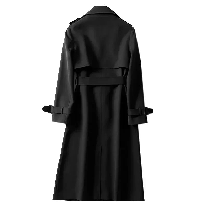 Women's Long Trench Coat | Double-Breasted Design | Belted Fit