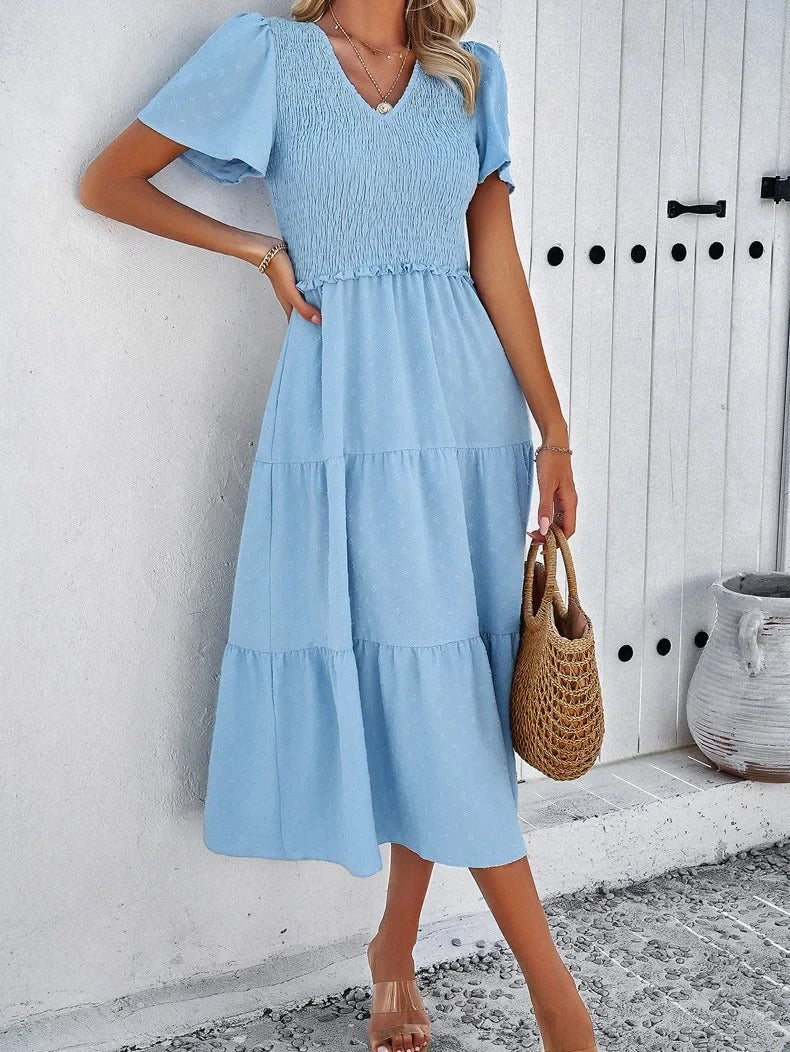 Midi Summer Dress | V-Neck & Flutter Sleeves | Lightweight Casual Fit