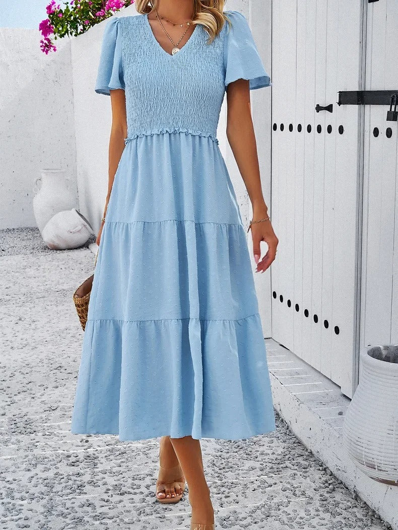 Midi Summer Dress | V-Neck & Flutter Sleeves | Lightweight Casual Fit