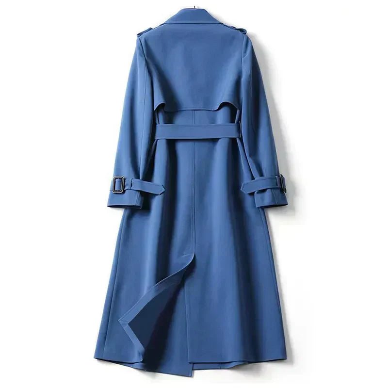 Women's Long Trench Coat | Double-Breasted Design | Belted Fit