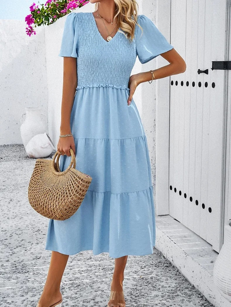 Midi Summer Dress | V-Neck & Flutter Sleeves | Lightweight Casual Fit