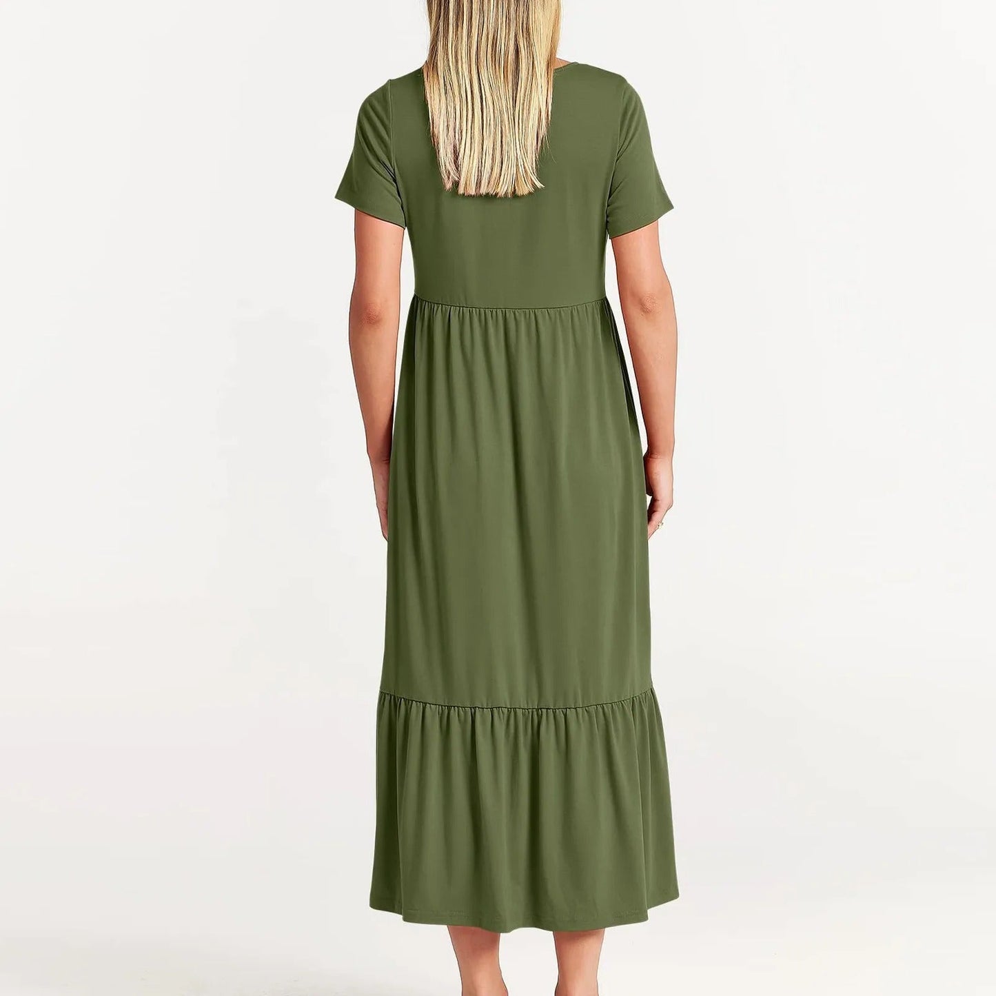 Women's Tiered Midi Dress | Short Sleeve Casual Flowy Dress | Everyday Summer Outfit