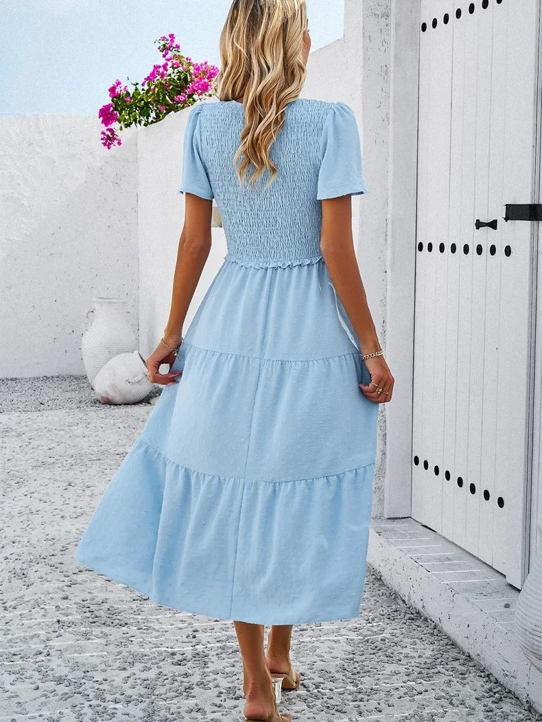 Midi Summer Dress | V-Neck & Flutter Sleeves | Lightweight Casual Fit