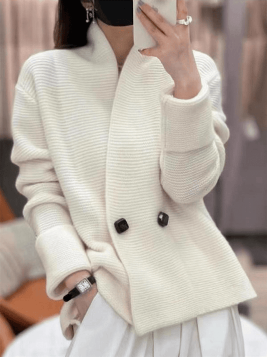 Elegant Double-Breasted Knit Blazer | Chic & Warm | Soft Wool Blend | Versatile Layer