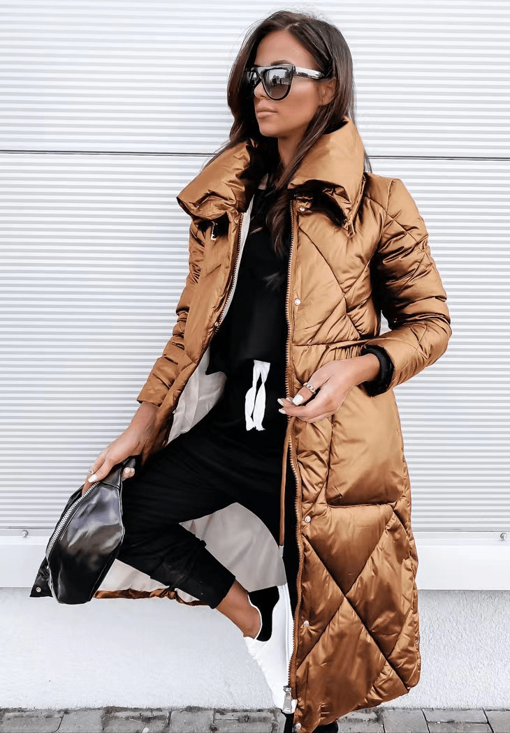 Long Quilted Puffer Coat | High-Collar | Warm & Stylish Winter Jacket