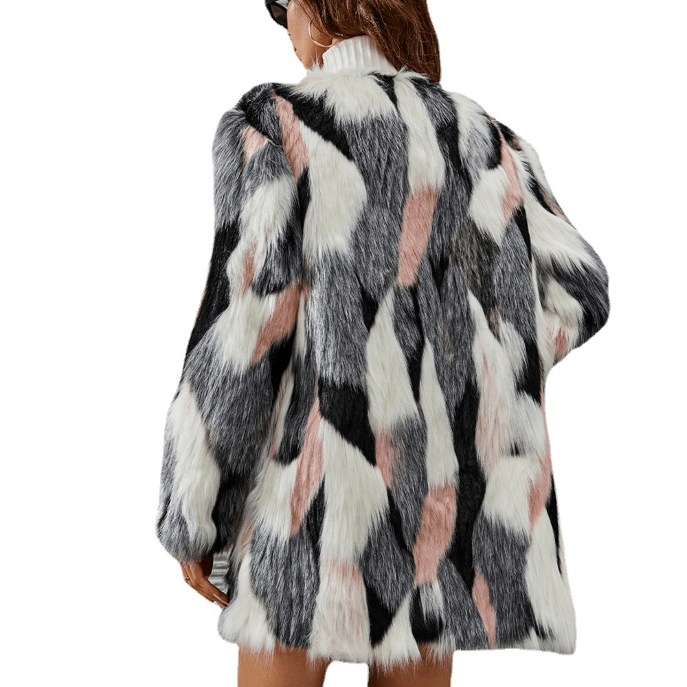 Luxe Faux Fur Coat | Multicolour Patchwork | Chic & Warm Winter Jacket