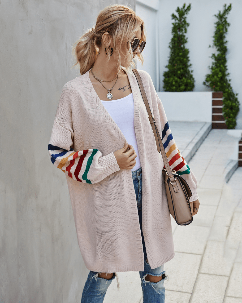 Cozy Knit Cardigan | Colourful Striped Sleeves | Casual & Stylish Layer