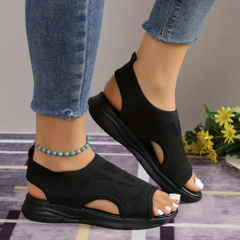 Knit Sport Sandals | Lightweight Platform Sole | Open Toe Slip-On