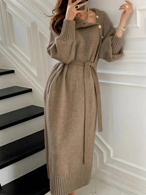 Belted Turtleneck Knit Maxi Dress | Elegant Warmth | Soft Knit | Winter Statement