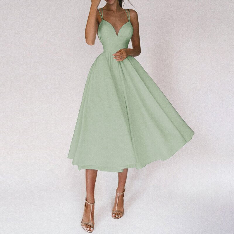 Deep V-Neck Red Gown | Spaghetti Strap Formal Dress | Flowy Floor-Length Silhouette
