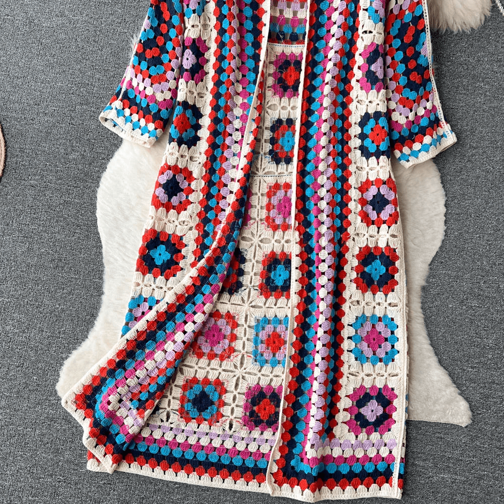 Crochet Cardigan | Boho Knit Open Front | Lightweight Layer for Women