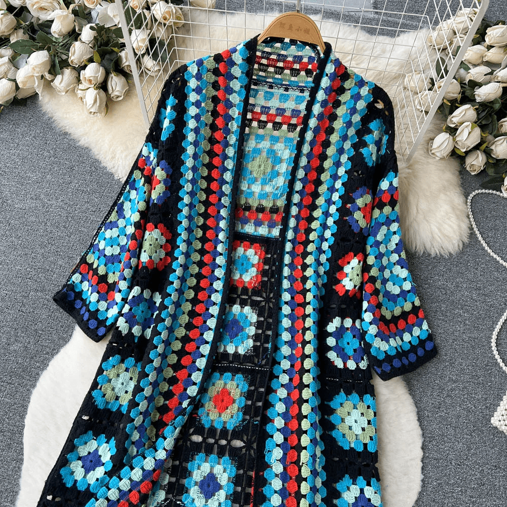 Crochet Cardigan | Boho Knit Open Front | Lightweight Layer for Women