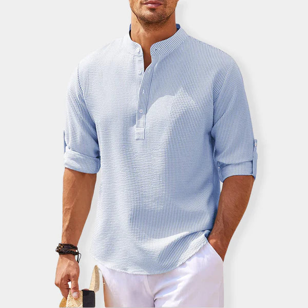 Men’s Mandarin Collar Henley | Lightweight Long Sleeve | Smart Casual Pullover