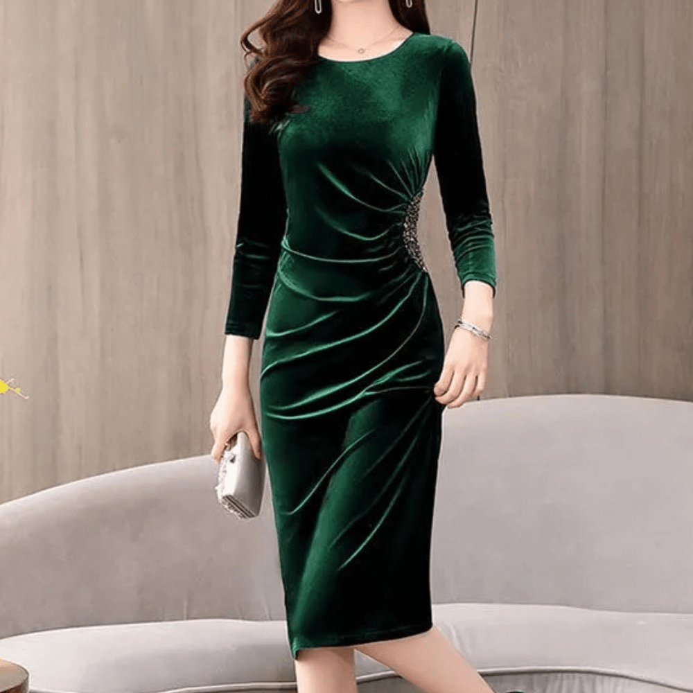 Velvet Ruched Bodycon Dress | Elegant Long Sleeves | Formal & Evening Wear