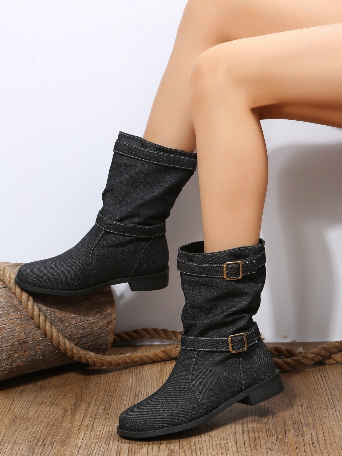Slouchy Mid-Calf Boots | Buckle Detail | Casual and Versatile