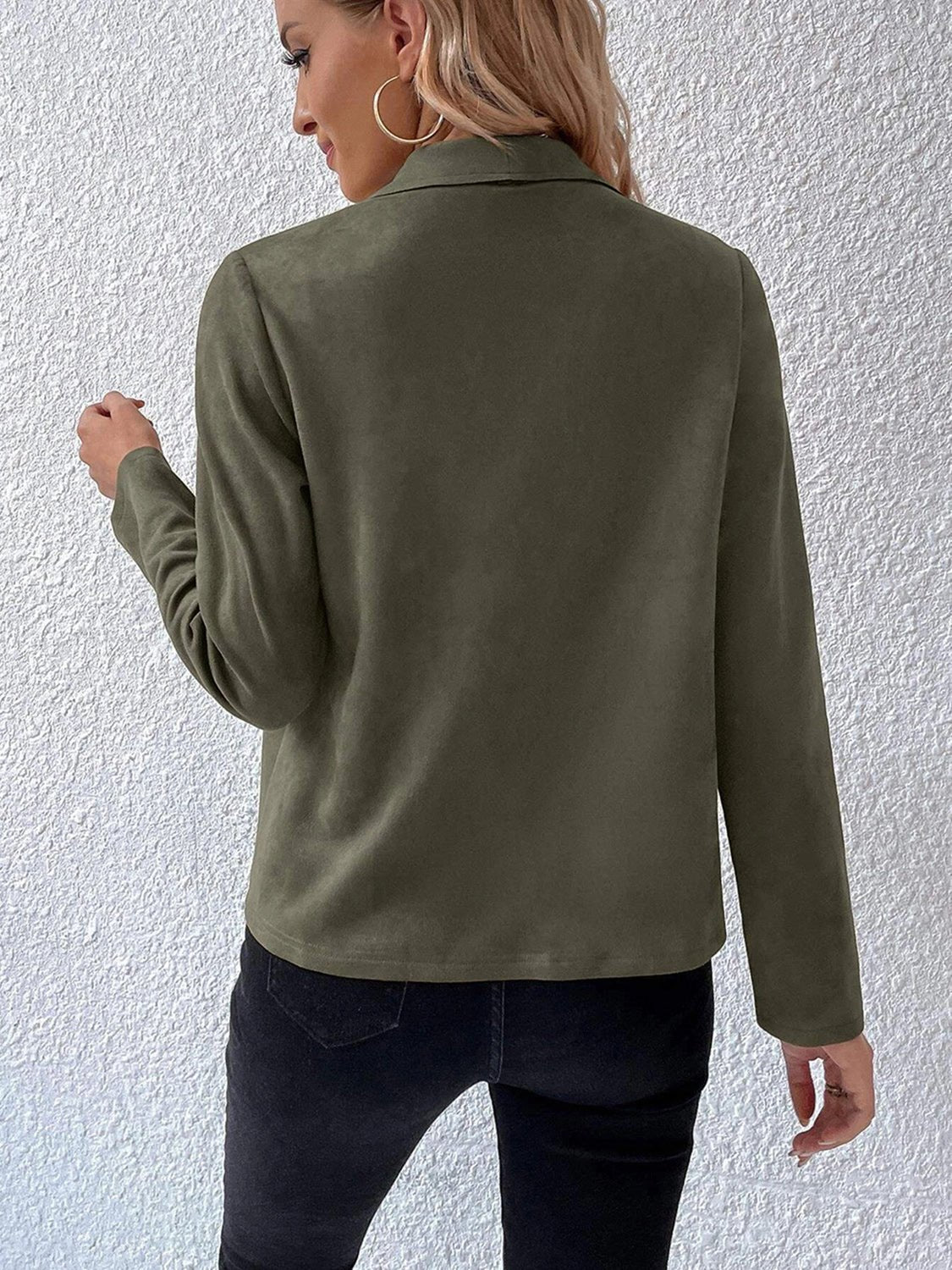 Draped Faux Suede Jacket | Lightweight & Chic | Open-Front Design | Versatile Layer