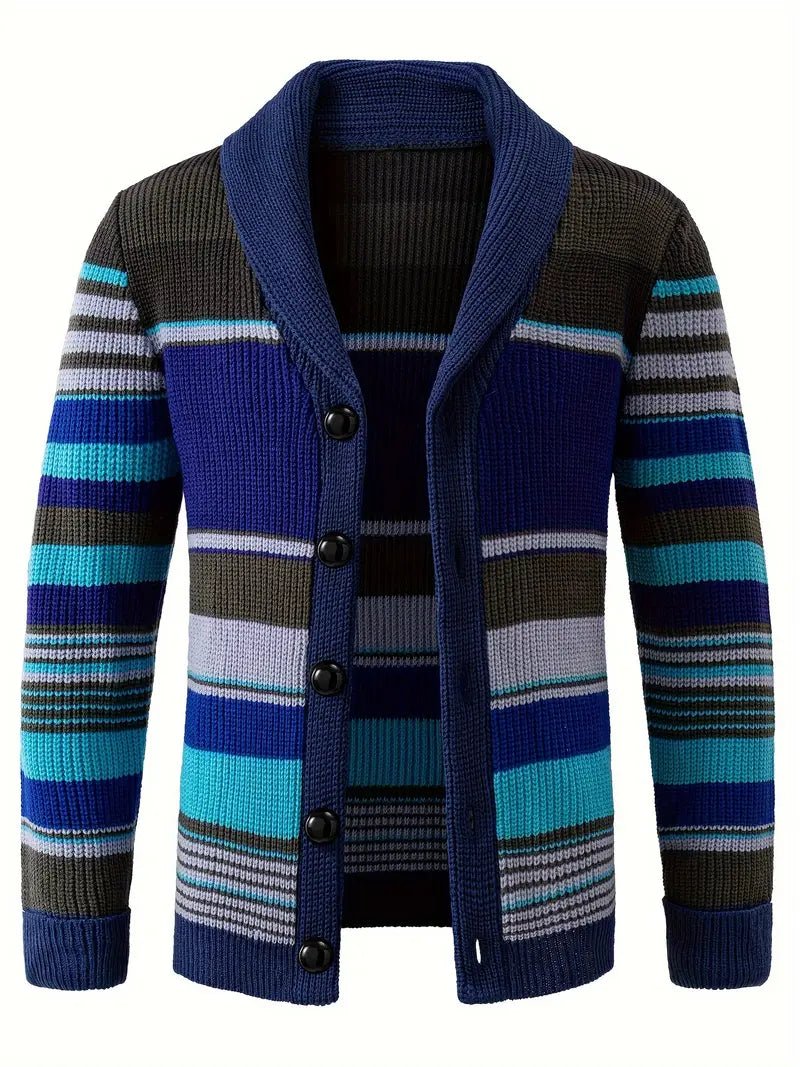Multicoloured Striped Cardigan | Warm Knit Design | Button-Up Front | Bold Retro Style