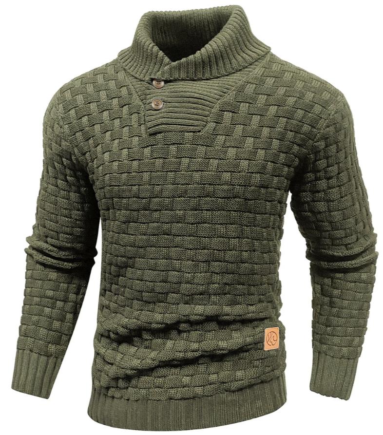 Men’s Waffle-Knit Pullover Sweater | Shawl Collar | Warm Casual Fall Layer