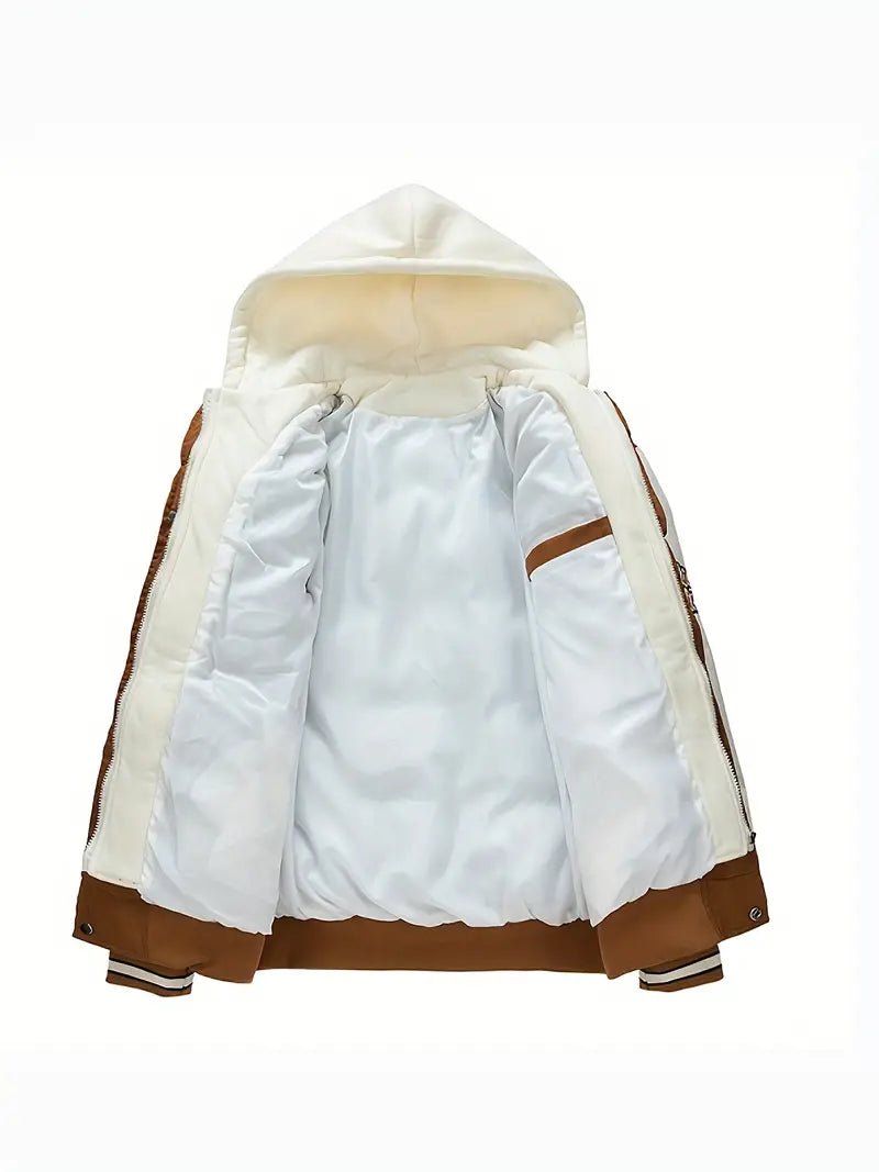 Men's Colour-Block Puffer Jacket | Sherpa Lined | Hooded Varsity Style
