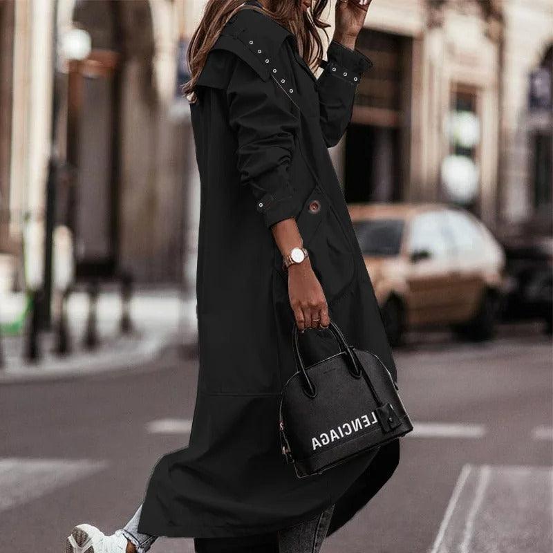 Oversized Hooded Trench Coat | Lightweight and Water-Resistant | Longline Design | Casual Street Style