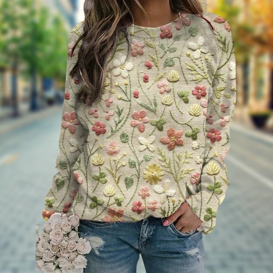 Floral Embroidered Sweater | 3D Textured Design | Soft Knit Fabric | Elegant Casual