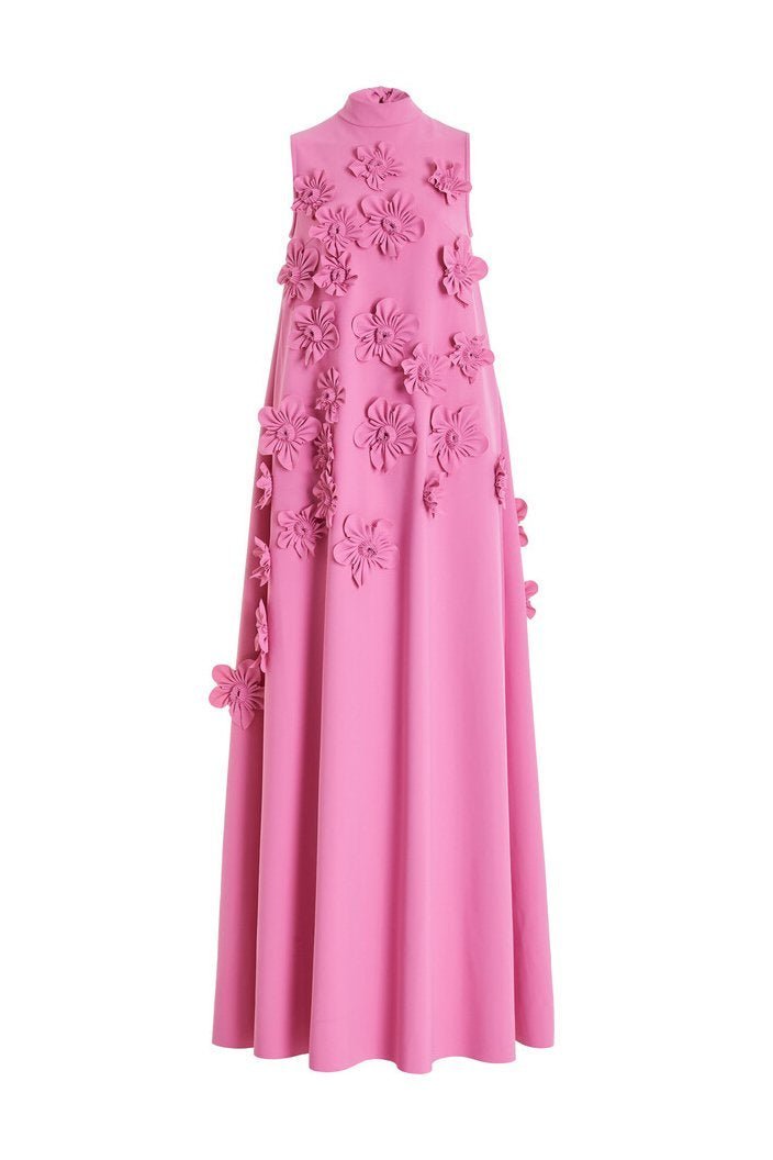 Blossom Elegance Maxi Dress | Floor-Length | Crepe Fabric | Flower Embellishments