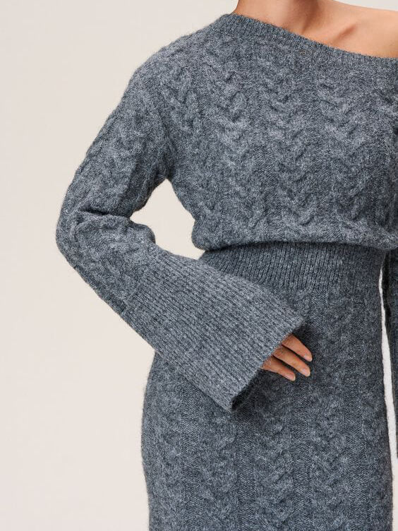 Cable Knit Midi Dress | One-Shoulder Design | Cozy Elegance