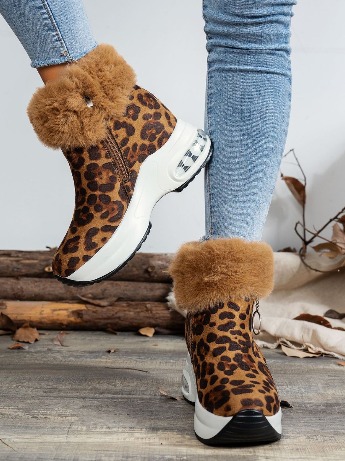 Leopard Print Fur-Lined Ankle Boots | Warm & Stylish | Winter-Ready