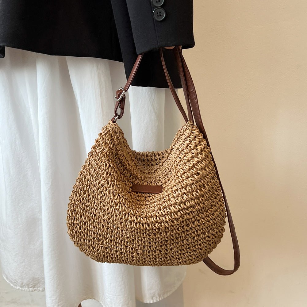 Woven Straw Shoulder Bag | Adjustable Strap | Casual Summer Style