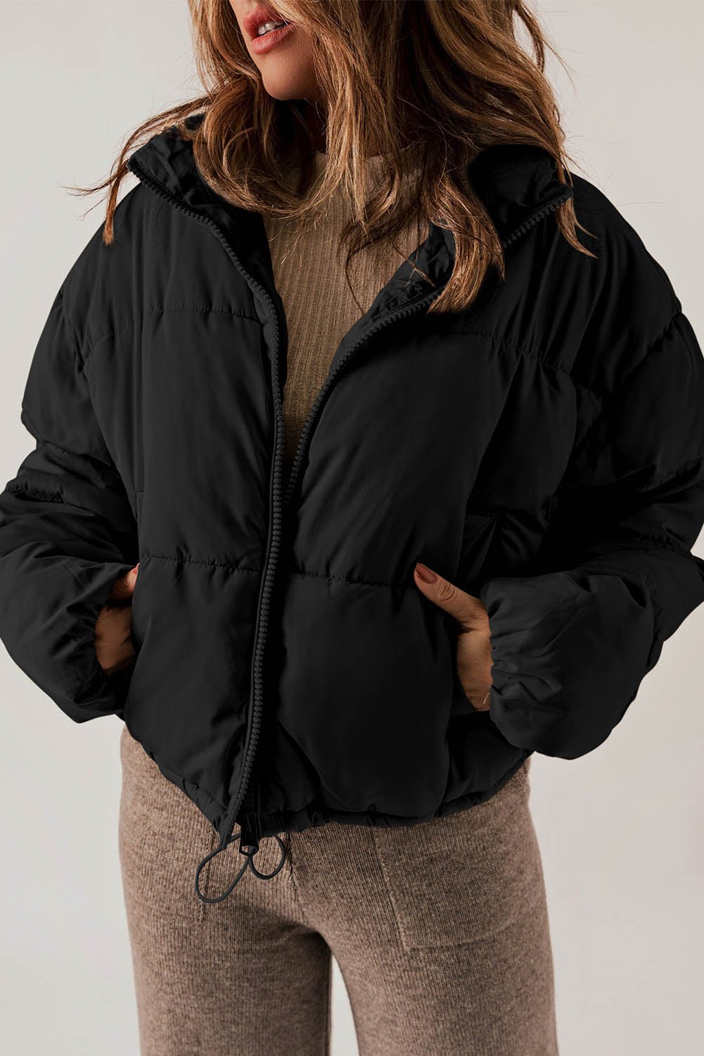 Cropped Puffer Jacket | Lightweight Warmth | Drawstring Hem | Casual Winter Style