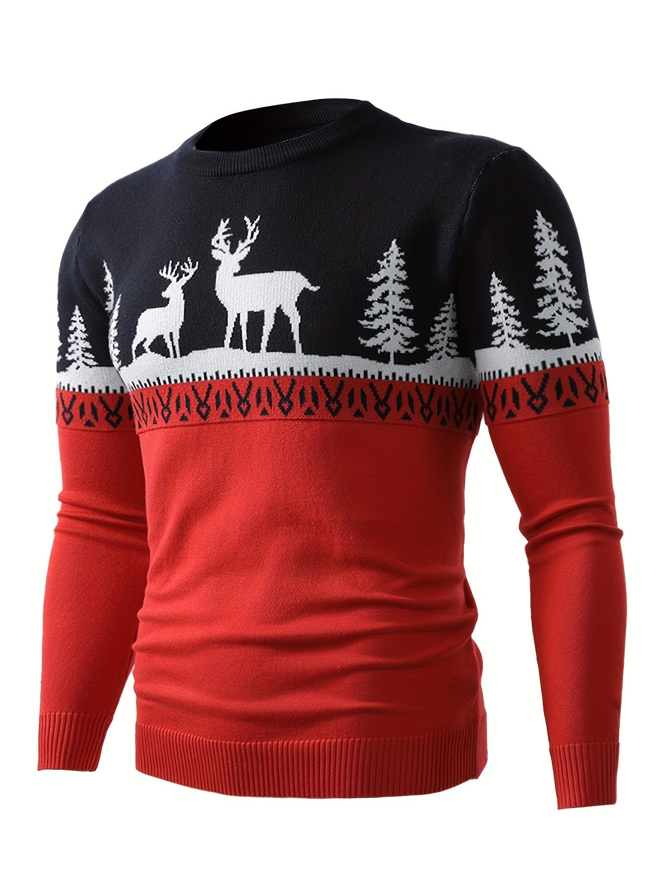 Men’s Holiday Reindeer Sweater | Festive Knit Crewneck | Winter Party Pullover