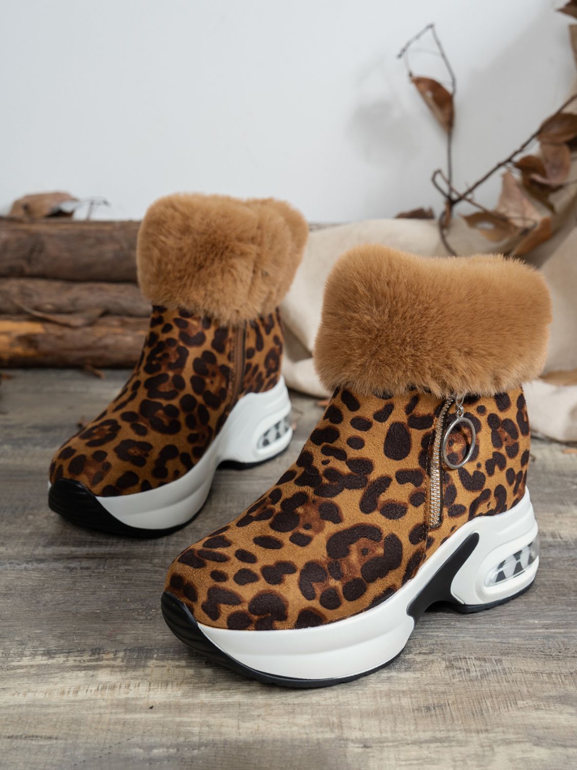 Leopard Print Fur-Lined Ankle Boots | Warm & Stylish | Winter-Ready