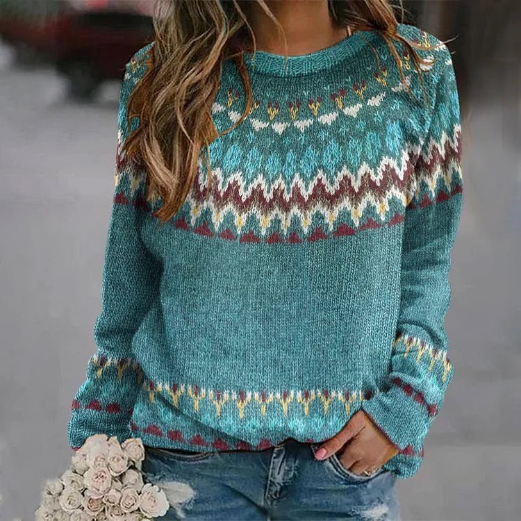 Teal Fair Isle Knit Sweater | Nordic-Inspired Pattern | Soft Acrylic Blend | Winter Casual