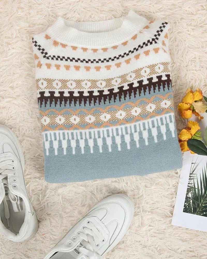 Fair Isle Knit Sweater | Soft Pastel Tones | Acrylic Blend | Winter Casual