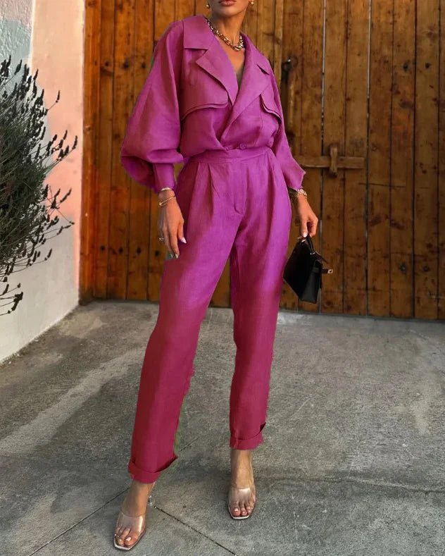 Sophisticated Belted Jumpsuit | Oversized Lapel Design | Elegant Tapered Fit | Perfect for Work or Evening Wear