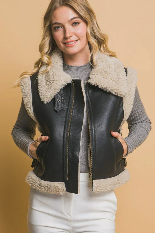 Faux Leather Shearling Vest | Warm & Stylish | Vegan Leather | Casual Layering