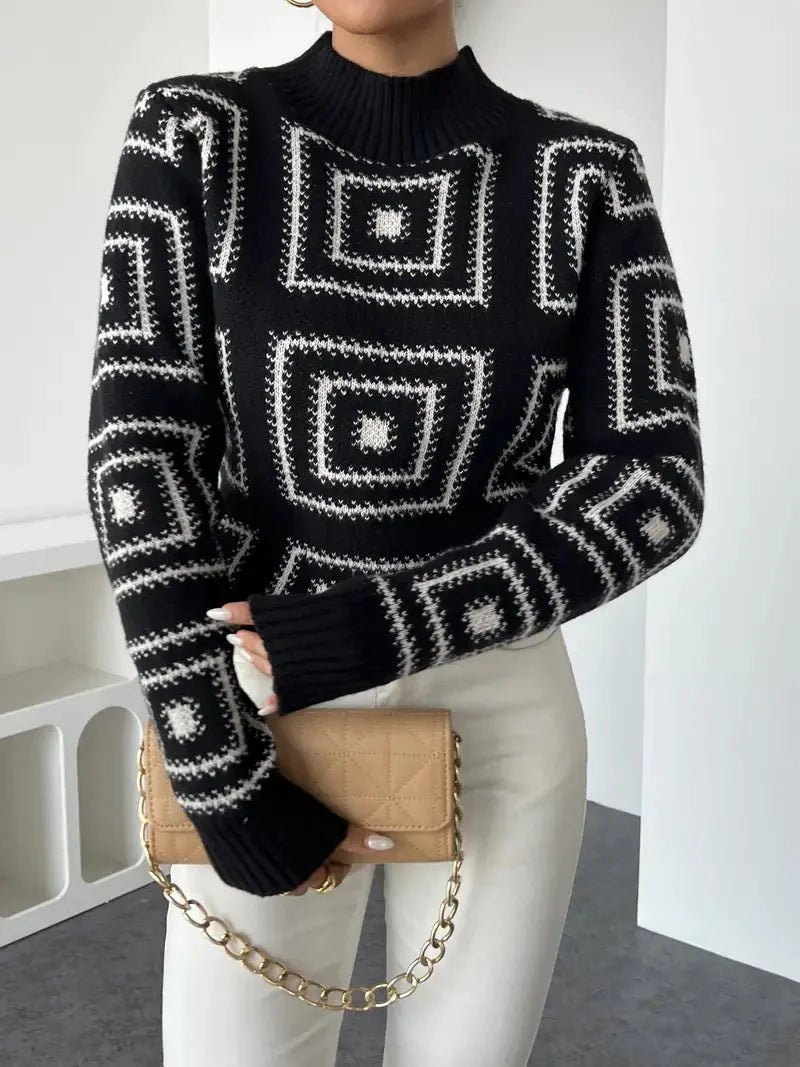 Bold Geometric Knit Sweater | High-Contrast Pattern | Soft Wool Blend | Contemporary Statement Layer