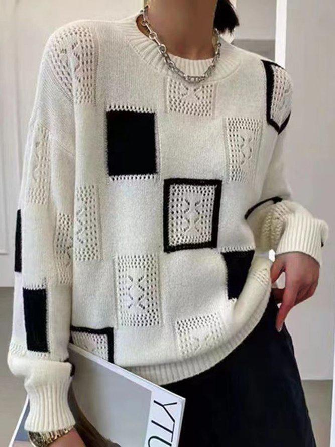 Geometric Patchwork Knit Sweater | Soft Acrylic Blend | Relaxed Fit | Modern Statement Layer