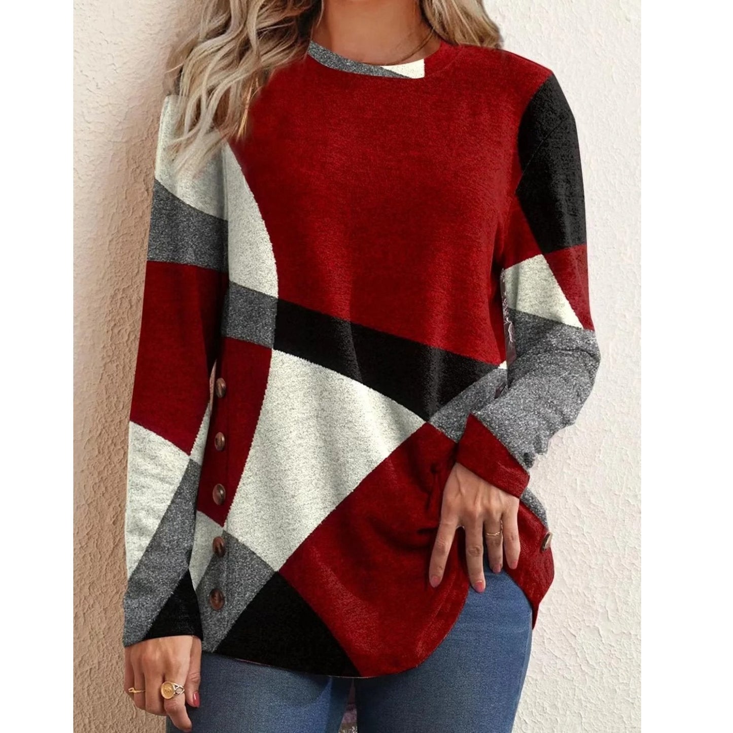 Geometric Tunic Sweater | French Cashmere Blend | Bold Pattern | Everyday Elegance