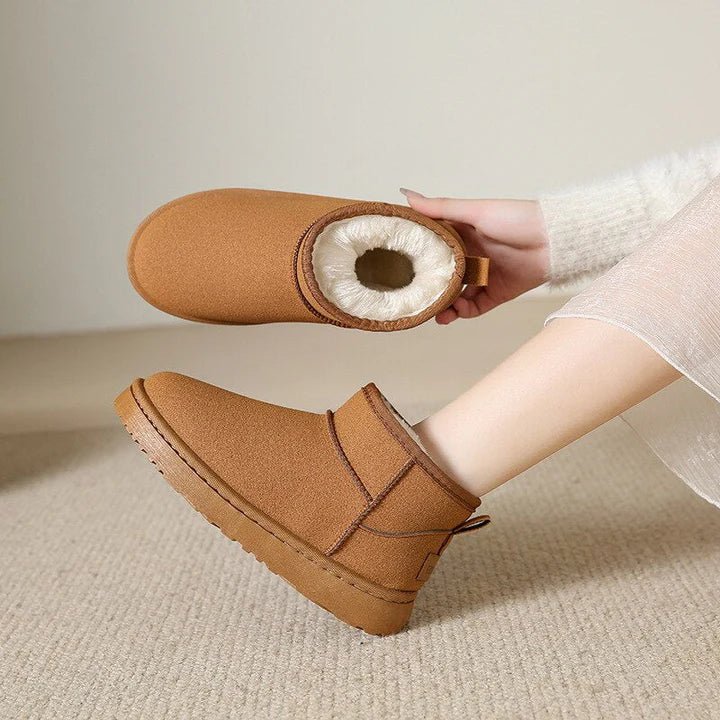 Faux Suede Ankle Booties | Fleece-Lined | Slip-On Winter Warmth