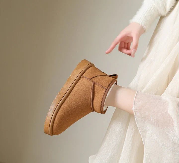 Faux Suede Ankle Booties | Fleece-Lined | Slip-On Winter Warmth